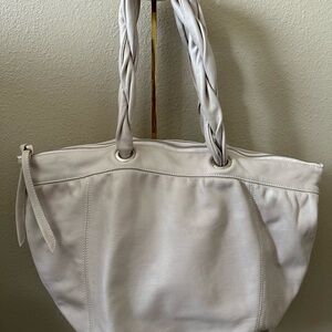Furla Cream Leather Tote with Twisted Handle Design